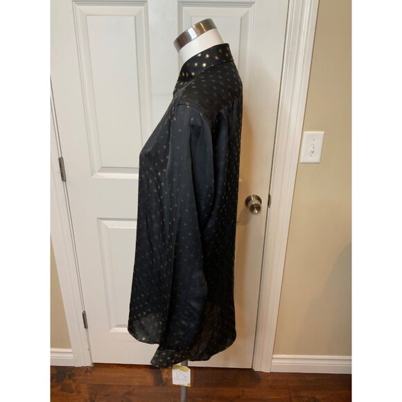Zara Black Slim Fit Gold Polka Dot Long Sleeve Blouse, Size M - Picture 4 of 6